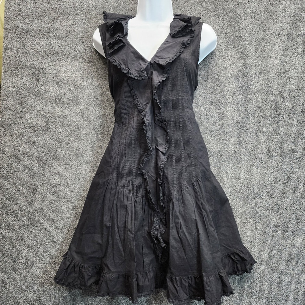 NWT Magaschoni Gothic Victorian‎ Ruffle Pintuck Cotton Mini Dress Sleeveless M